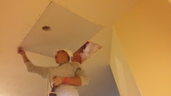 Before and After Drywall Repair of a Ceiling and Repainting by Mendoza's Paint & Remodeling